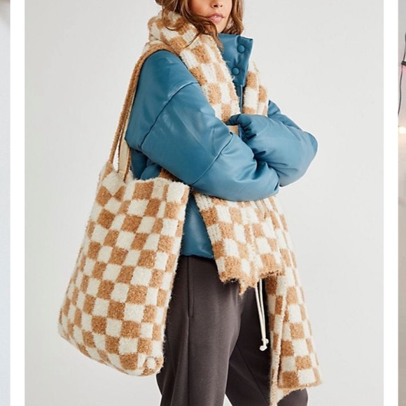 NWOT Free People Checkers Carry On Scarf Set - Cobalt/Orange Combo - Picture 7 of 7